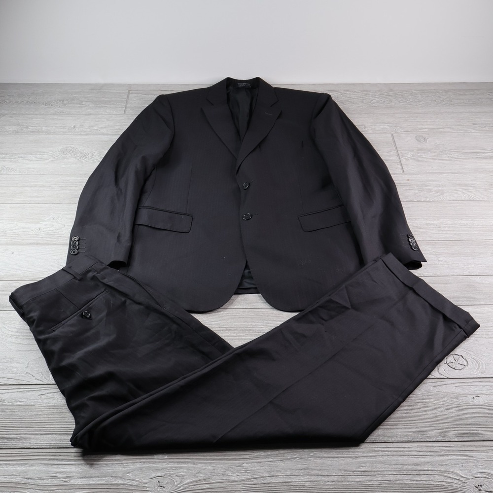 Ermenegildo Zegna Suit Mens IT 40R 32x29 Black Striped 2 Piece Traveller